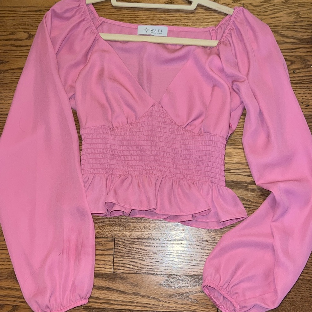 Baby Pink Wayf Long-Sleeve Blouse. Size Small